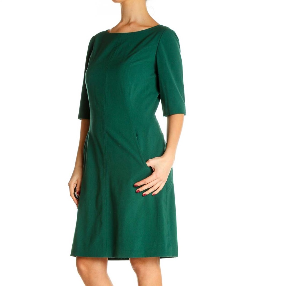Tahari Arthur S. Levine Green Pocket Fit and Flare Dress 10P